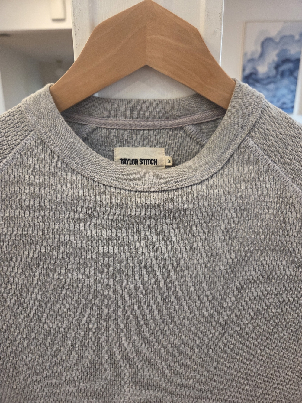 Taylor Stitch Men's Light Gray Long Sleeve Thermal Knit Shirt Size 38 Chest GUC
